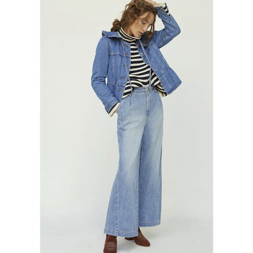 Anthropologie Pilcro High Rise Pleated‎ Wide Leg Trouser Jean Size 32